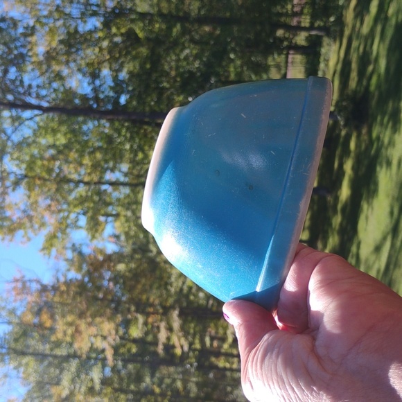 ⚜️ PYREX Milk Glass  Corning TURQUOISE Laurel Leaf & Flowers Band BOWL  6.5” EVC - Picture 9 of 16